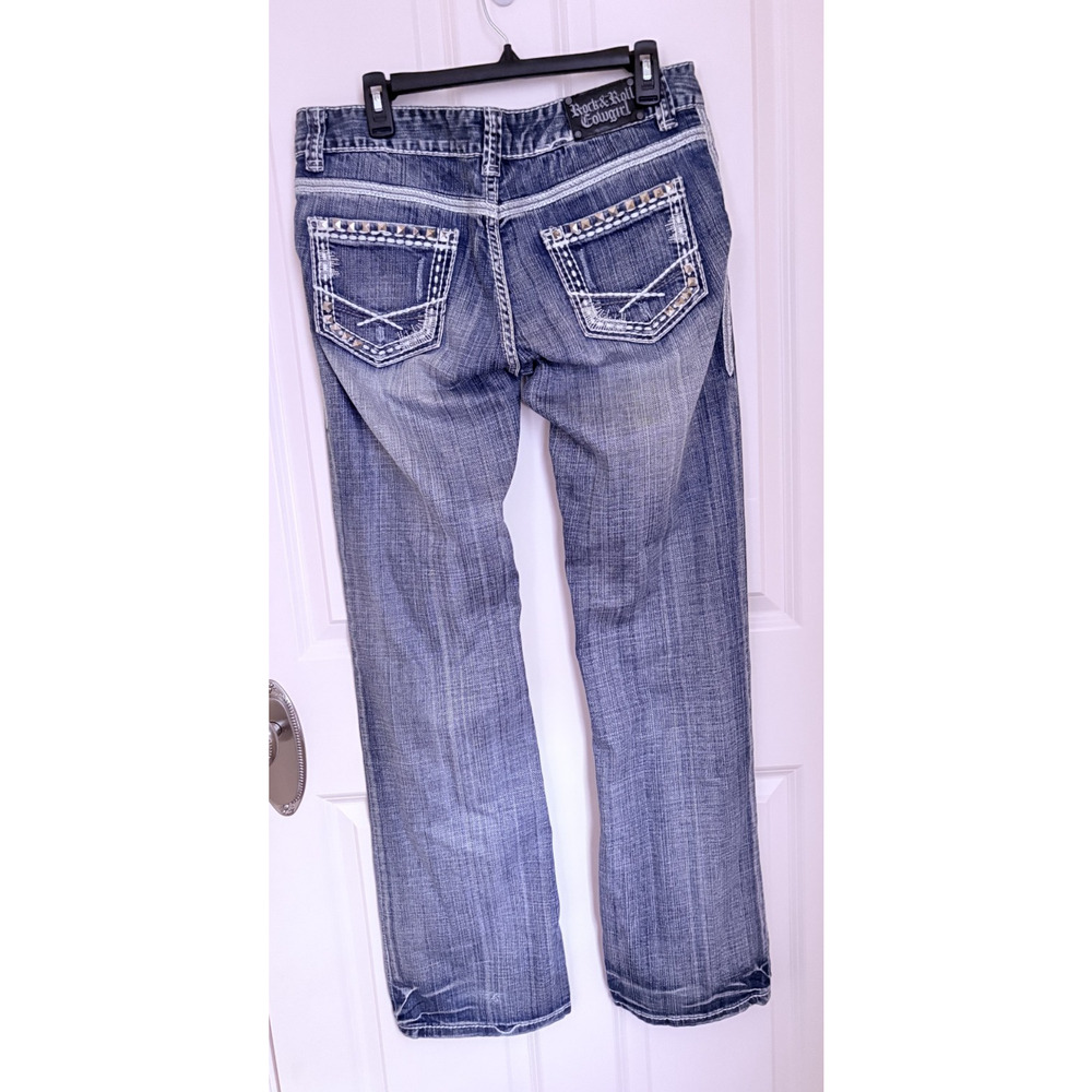 Rock & Roll Cowgirl Riding Jeans Womens 31x34 Blue Low Rise Bootcut - Picture 5 of 6